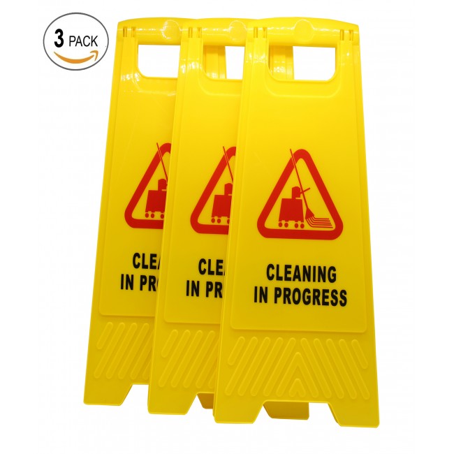  (Pack of 3) 2-Sided Fold-out Floor Safety Sign with Cleaning in Progress